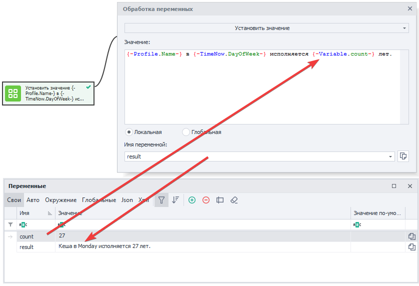 Присвоение значения.