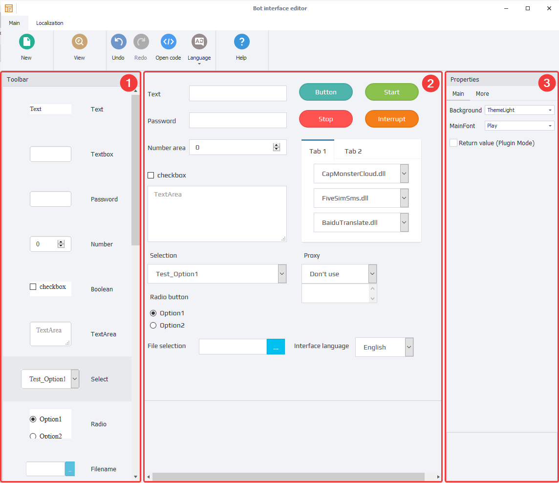 Workspace for creating interfaces