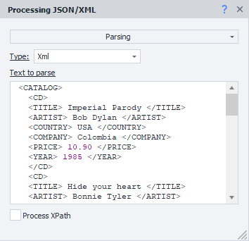 Here, the XML from the Description is processed